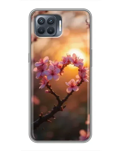 Чехол для OPPO Reno 4 Lite с картинкой «Розовый цвет сердце на фоне заката»