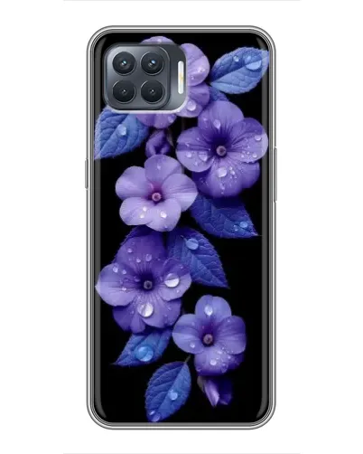 Чехол для OPPO Reno 4 Lite с картинкой «Фиолетовые цветы с росою»