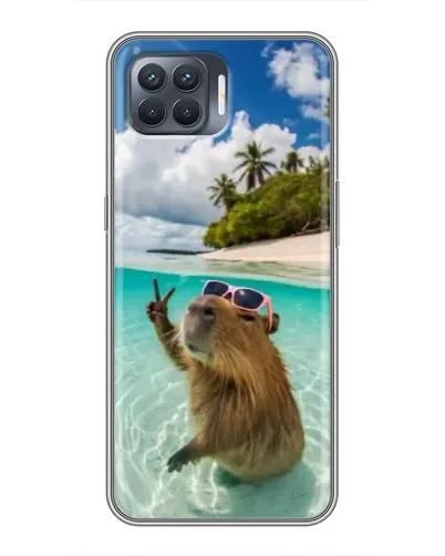 Чехол для OPPO Reno 4 Lite с картинкой «Капибара на море»