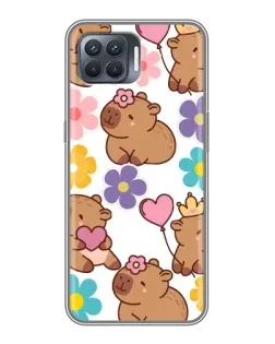 Чехол для OPPO Reno 4 Lite с картинкой «Цветочный паттерн капибар»