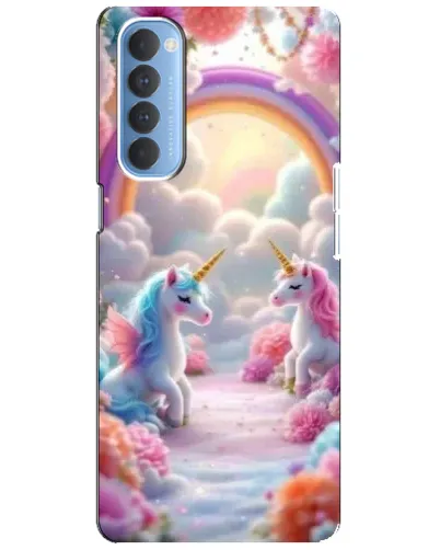 Чехол для OPPO Reno 4 Pro с картинкой «Радуга и единороги»