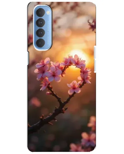 Чехол для OPPO Reno 4 Pro с картинкой «Розовый цвет сердце на фоне заката»