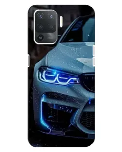 Чехол для OPPO Reno 5 Lite с картинкой «Взгляд BMW с синими фарами»