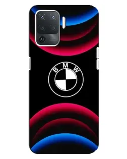 Чехол для OPPO Reno 5 Lite с картинкой «Логотип BMW и неоновые дуги»