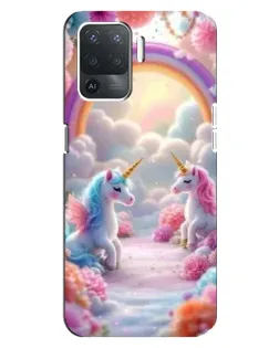 Чехол для OPPO Reno 5 Lite с картинкой «Радуга и единороги»