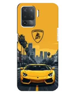 Чехол для OPPO Reno 5 Lite с картинкой «Желтый Lamborghini город»