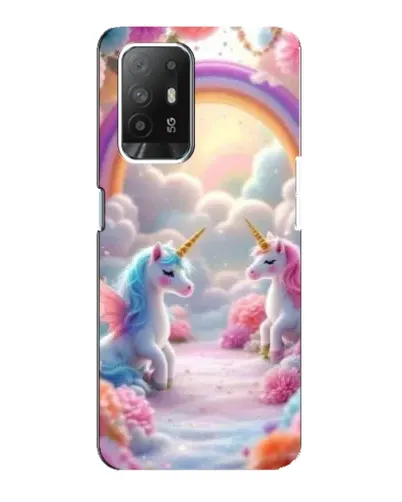 Чехол для OPPO Reno 5z с картинкой «Радуга и единороги»
