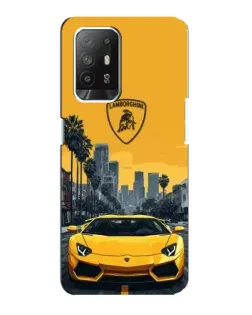 Чехол для OPPO Reno 5z с картинкой «Желтый Lamborghini город»