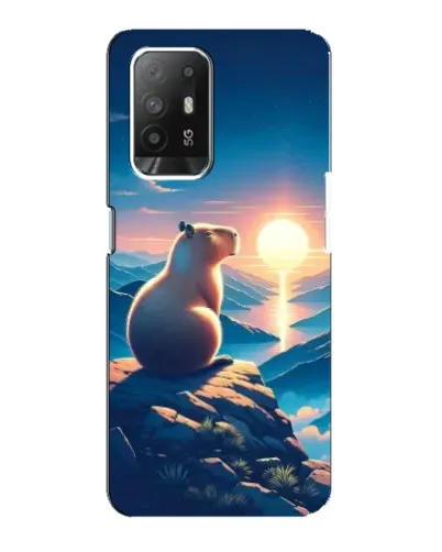 Чехол для OPPO Reno 5z с картинкой «Закат солнца с капибарой»
