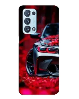Чехол для OPPO Reno6 Pro Plus 5G с картинкой «Спортивная BMW и цветы»