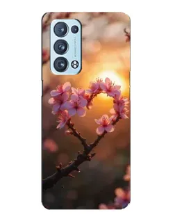 Чехол для OPPO Reno6 Pro 5G с картинкой «Розовый цвет сердце на фоне заката»