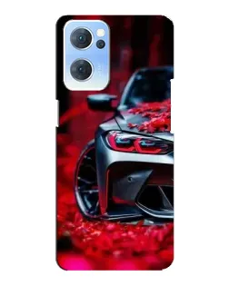 Чехол для OPPO Reno7 5G с картинкой «Спортивная BMW и цветы»