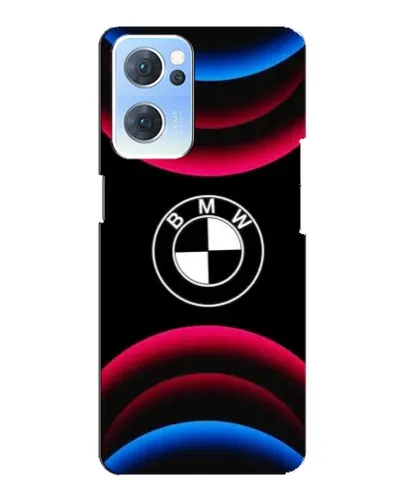 Чехол для OPPO Reno7 5G с картинкой «Логотип BMW и неоновые дуги»