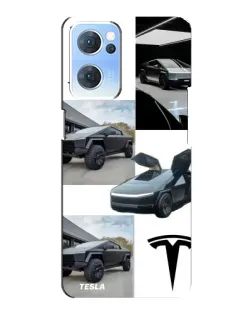 Чехол для OPPO Reno7 5G с картинкой «Коллаж Cybertruck Tesla»