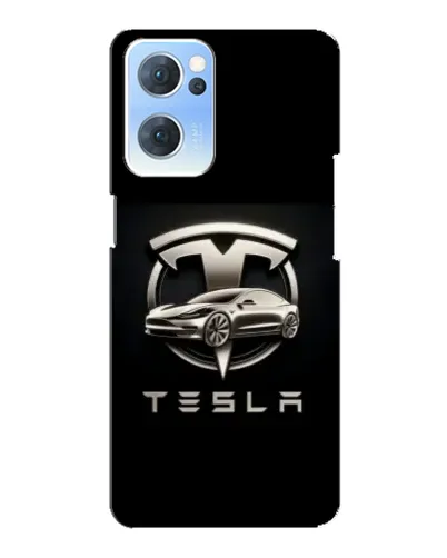 Чехол для OPPO Reno7 5G с картинкой «Tesla — серебристое авто»