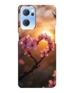 Чехол для OPPO Reno7 5G с картинкой «Розовый цвет сердце на фоне заката»