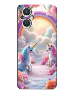 Чехол для OPPO Reno7 Lite (5G) с картинкой «Радуга и единороги»