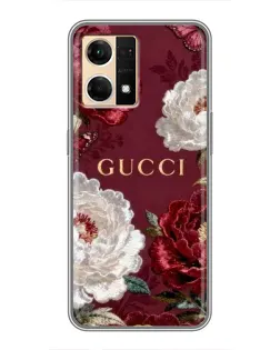 Чехол для OPPO Reno7 Pro 5G с картинкой «Gucci — бордовые розы»