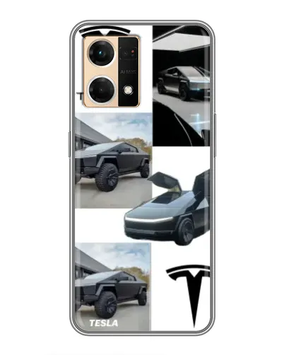Чехол для OPPO Reno7 Pro 5G с картинкой «Коллаж Cybertruck Tesla»