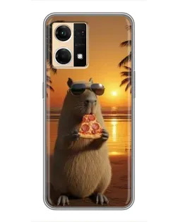 Чехол для OPPO Reno7 Pro 5G с картинкой «Капибара с пиццей»