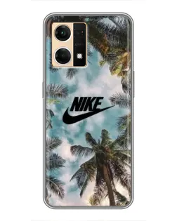 Чехол для OPPO Reno7 4G с картинкой «Тропический принт Nike» Чехол для OPPO Reno7 4G с картинкой «Тропический принт Nike»