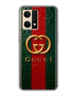 Чехол для OPPO Reno7 4G с картинкой «Gucci — фирменная полоса и золото»