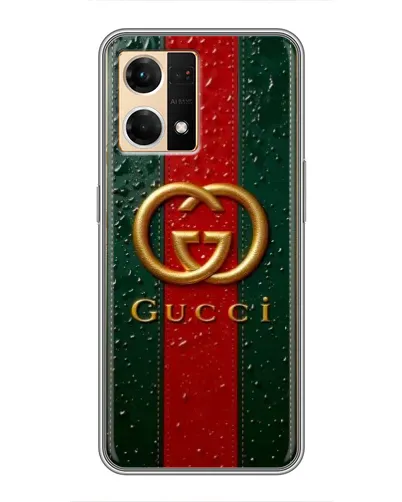 Чехол для OPPO Reno7 4G с картинкой «Gucci — фирменная полоса и золото» Чехол для OPPO Reno7 4G с картинкой «Gucci — фирменная полоса и золото»