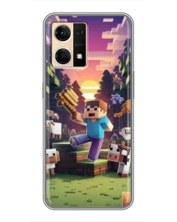 Чехол для OPPO Reno7 4G с картинкой «Стив на ферме»