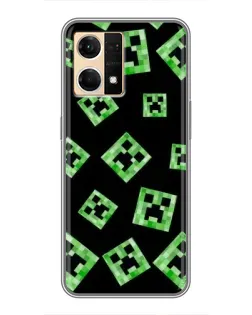 Чехол для OPPO Reno7 4G с картинкой «Паттерн с криперами»