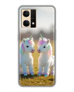 Чехол для OPPO Reno7 4G с картинкой «Пара единорогов»