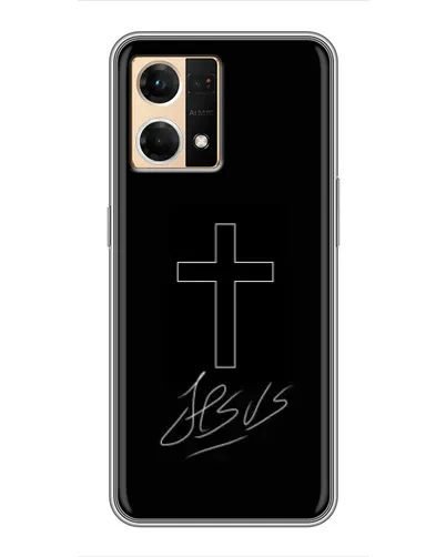 Чехол для OPPO Reno7 4G с картинкой «Графический крест Jesus» Чехол для OPPO Reno7 4G с картинкой «Графический крест Jesus»