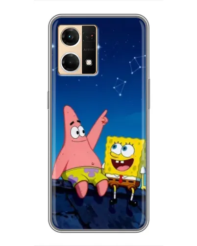 Чехол для OPPO Reno7 4G с картинкой «Губка Боб и Патрик ночью»