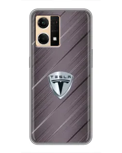 Чехол для OPPO Reno7 4G с картинкой «Металлическая текстура Tesla»
