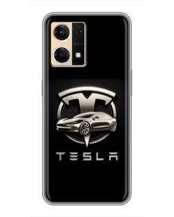 Чехол для OPPO Reno7 4G с картинкой «Tesla — серебристое авто»
