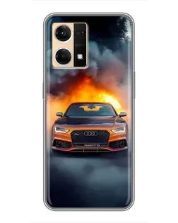 Чехол для OPPO Reno7 4G с картинкой «Audi в огненном дыму»