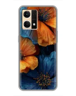 Чехол для OPPO Reno7 4G с картинкой «Яркая сине-оранжевая флора»