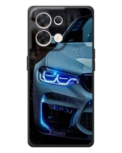 Чехол для OPPO Reno 8 5G с картинкой «Взгляд BMW с синими фарами»