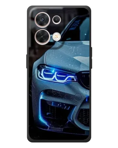 Чехол для OPPO Reno 8 5G с картинкой «Взгляд BMW с синими фарами»