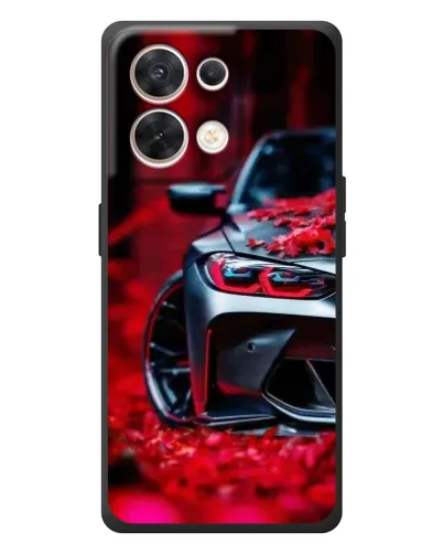 Чехол для OPPO Reno 8 5G с картинкой «Спортивная BMW и цветы»