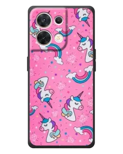 Чехол для OPPO Reno 8 5G с картинкой «Unicorn паттерн розовый»