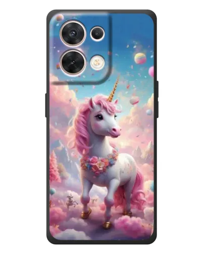 Чехол для OPPO Reno 8 5G с картинкой «Единорог среди облаков»