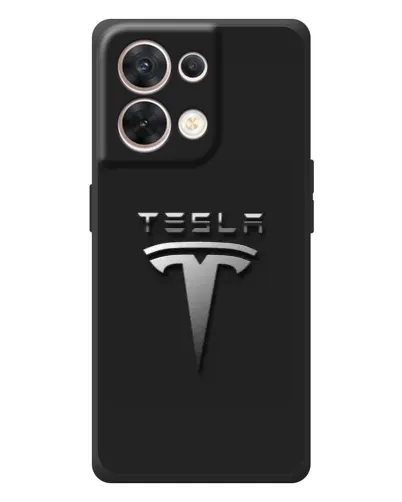 Чехол для OPPO Reno 8 5G с картинкой «Стальной логотип Tesla»
