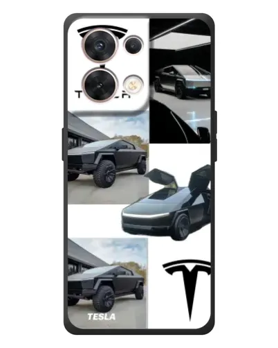 Чехол для OPPO Reno 8 5G с картинкой «Коллаж Cybertruck Tesla»