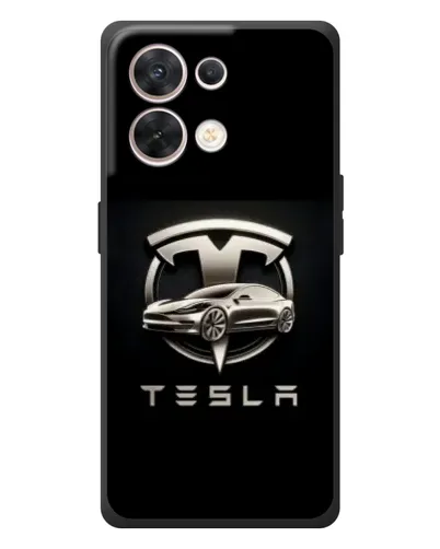Чехол для OPPO Reno 8 5G с картинкой «Tesla — серебристое авто»