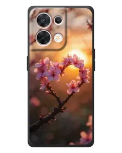 Чехол для OPPO Reno 8 5G с картинкой «Розовый цвет сердце на фоне заката»