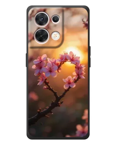 Чехол для OPPO Reno 8 5G с картинкой «Розовый цвет сердце на фоне заката»