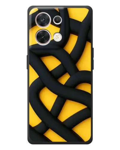 Чехол для OPPO Reno 8 5G с картинкой «Черное желтое переплетение»