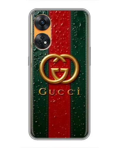 Чехол для OPPO Reno 8T с картинкой «Gucci — фирменная полоса и золото» Чехол для OPPO Reno 8T с картинкой «Gucci — фирменная полоса и золото»