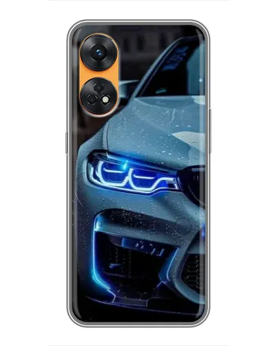 Чехол для OPPO Reno 8T с картинкой «Взгляд BMW с синими фарами»