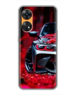 Чехол для OPPO Reno 8T с картинкой «Спортивная BMW и цветы» Чехол для OPPO Reno 8T с картинкой «Спортивная BMW и цветы»